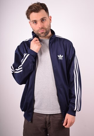 ADIDAS MENS VINTAGE TRACKSUIT TOP JACKET LARGE BLUE 90S