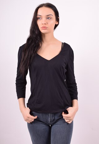 FERRE WOMENS VINTAGE TOP 3/4 SLEEVE MEDIUM BLACK 90'S