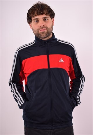 ADIDAS MENS VINTAGE TRACKSUIT TOP JACKET MEDIUM NAVY 90S