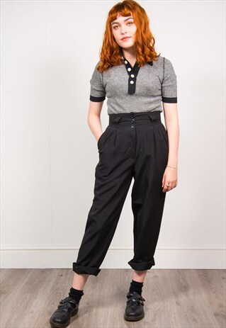 VINTAGE 90'S BLACK SMART HIGH WAIST TROUSERS