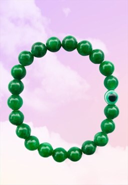 Nephrite Green Jade Greek Evil Eye Beaded Gemstone Bracelet