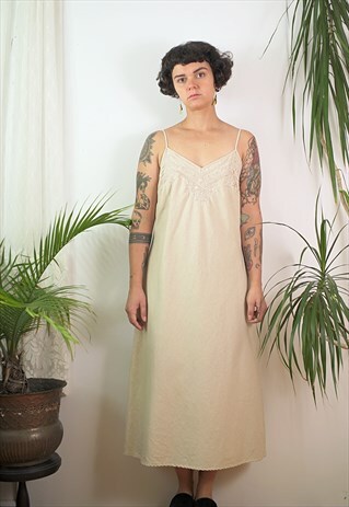 EMBROIDERIES LINEN STRAP DRESS MIDI SUMMER