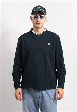 Fred Perry long sleeve henley top shirt in black men XXL