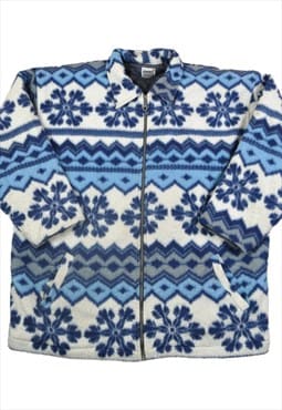Vintage Jacket Retro Snowflake Pattern Blue Ladies XXL