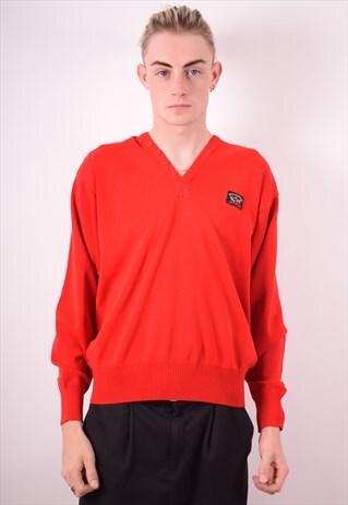 PAUL & SHARK MENS VINTAGE CARDIGAN SWEATER LARGE RED 90S