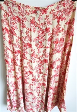 Vintage Floral Summer Skirt Midi Sun Flowers Red Beige