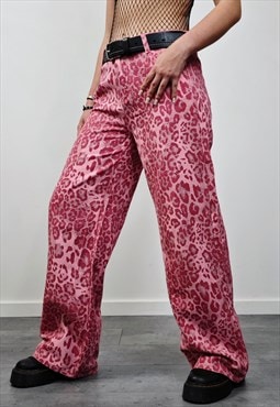 Pink leopard trousers animal print pants loose cheetah pants