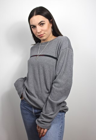 90'S RETRO GREY EMBROIDERED SPELL-OUT SWEATSHIRT