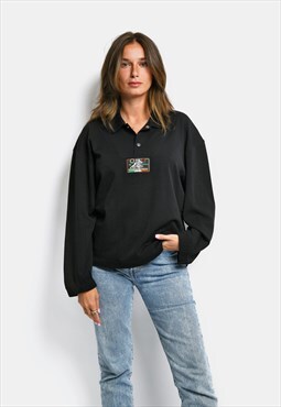 Vintage polo shirt lightweight sweatshirt black retro 80s