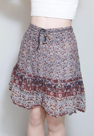 VINTAGE 1970'S ORIGINAL PURPLE FLORAL PRINT HIPPY FOLK MINI