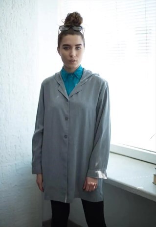 VINTAGE 80'S GREY BUTTONS UP HOODED JACKET