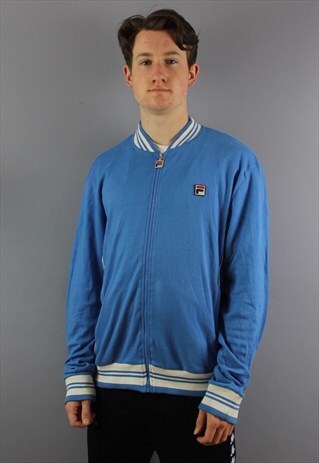 VINTAGE FILA WHITE LINE TRACK JACKET IN BLUE WITH EMBROIDERE