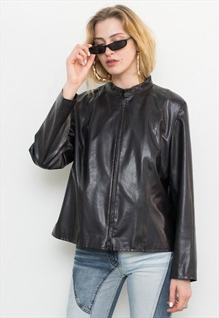 VINTAGE 90S FAUX LEATHER DARK PURPLE SNAKESKIN MINI JACKET