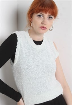 Vintage Y2K Sleeveless Knitted Top White