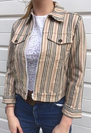 WOMENS BURBERRY JACKET DENIM NOVA CHECK NOVA STRIPE COAT