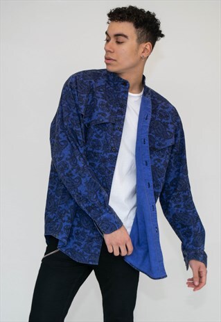 90S VINTAGE PAISLEY GRANDAD COLLAR SHIRT