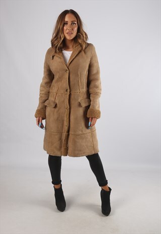 VINTAGE SHEEPSKIN SUEDE SHEARLING COAT UK S 10 (94G)