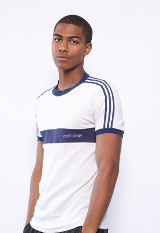 VINTAGE ADIDAS LOGO THREE STRIPE T-SHIRT WHITE
