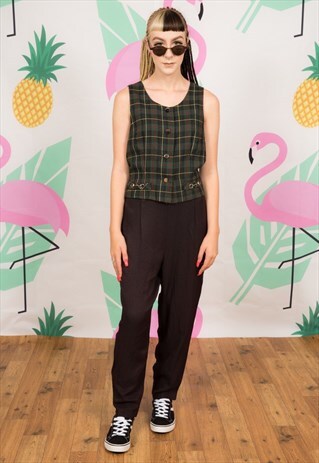 VINTAGE GREEN RED & YELLOW TARTAN WAISTCOAT JUMPSUIT