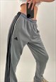 UNISEX 00S ADIDAS GREY & BLACK 3 STRIPE JOGGERS TRACK PANTS