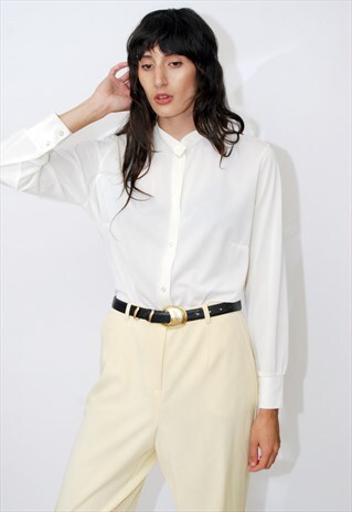 VINTAGE MINIMAL BUTTON UP (M) 70S VINTAGE OFF WHITE EGG