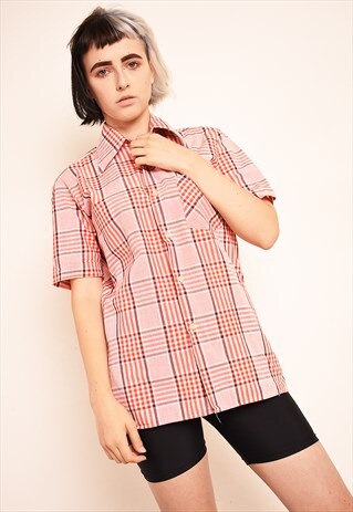 90'S RETRO FESTIVAL TARTAN CHECKED PRINT OVERSIZED BLOUSE