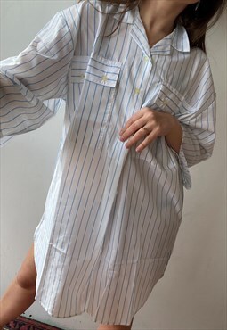 Vintage 90s Minimalist blue striped blouse top cotton tunic