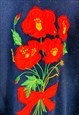 VINTAGE 90S SWEATSHIRT BLUE WITH EMBROIDERED FLOWERS
