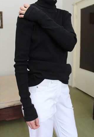 90S BLACK COTTON TURTLENECK TOP
