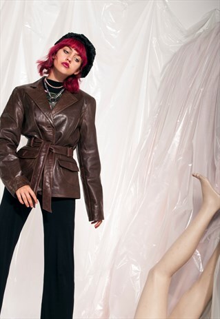 VINTAGE LEATHER JACKET 70S 70'S BROWN BOXY FIT GRUNGE COAT