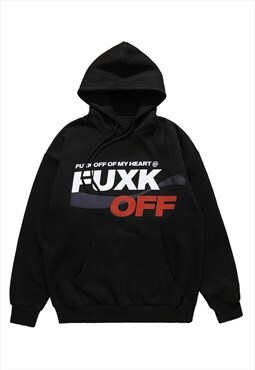 Punk hoodie grunge slogan pullover raver top in black