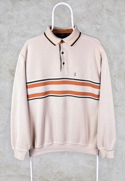 Vintage Daniel Hechter Beige Rugby Polo Shirt Striped Large