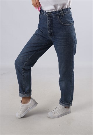 VINTAGE HIGH WAISTED DENIM JEANS STRAIGHT UK 10 - 12 (C3H)