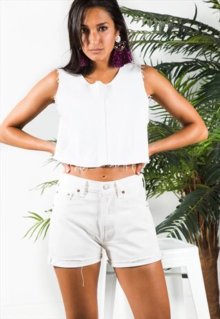 VINTAGE 80S LEVI'S 501 DENIM BABE SHORTS WHITE / 4294