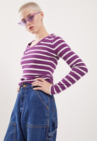 VINTAGE TOMMY HILFIGER V-NECK LONG SLEEVE TOP