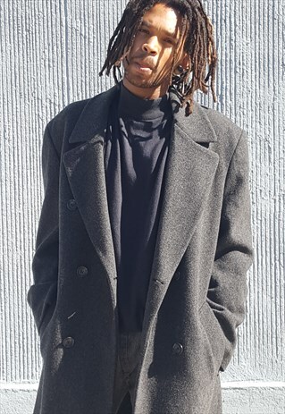 90S MINIMALIST CLASSIC LUXURY DOUBLE BREASTED GREY OVERCOAT