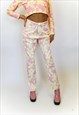 JUNGLECLUB STRAIGHT LEG JEANS WITH PINK AND YELLOW PRINT