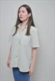 MINIMALIST GREEN BLOUSE, VINTAGE SHIRT FOR WOMAN GREEN COLOR