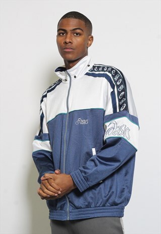 VINTAGE ASICS TAPE LOGO TRACK JACKET WHITE