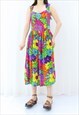 80S MULTICOLOURED FLORAL RAINBOW DRESS (SIZE M)