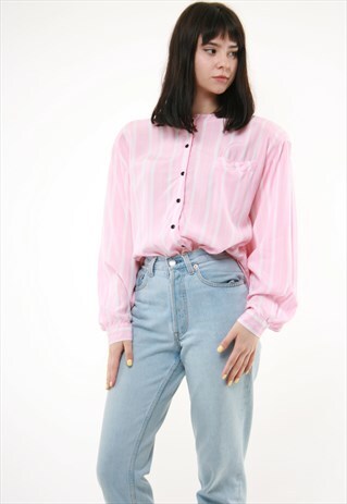 80S VINTAGE STRIPED PINK LONG SLEEVED BLOUSE 456