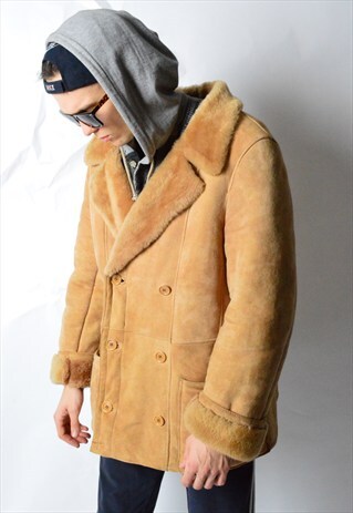 VINTAGE 80S CAMEL WARM WINTER LEATHER COAT