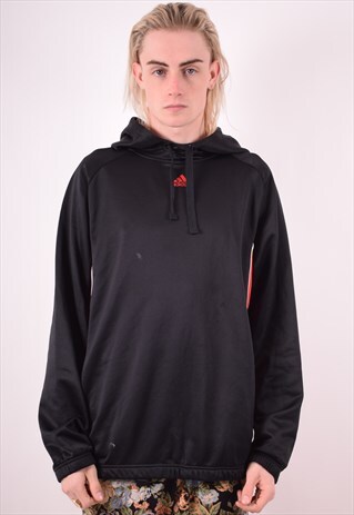 ADIDAS MENS VINTAGE HOODIE JUMPER XL BLACK 90S