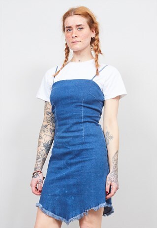 VINTAGE 90'S RAW HEM DENIM MINI DRESS