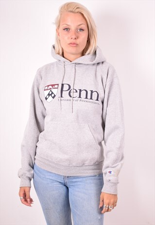 CHAMPION WOMENS VINTAGE HOODIE JUMPER MEDIUM GREY 90S