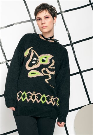 90S VINTAGE KNIT JUMPER W WEIRD PATTERN