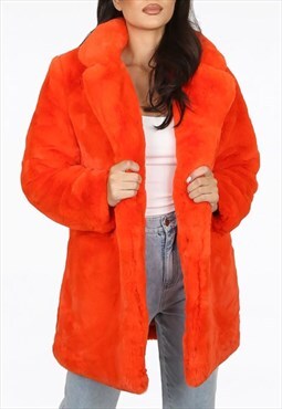 Soft Faux Fur Overcoat In Orange