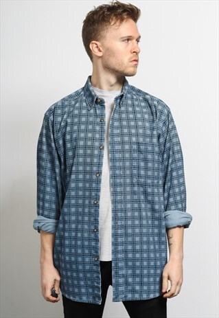 VINTAGE CORDUROY CORD SHIRT BLUE