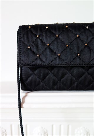 VINTAGE 80S BLACK STUDDED PARTY SHOULDER MINI BAG