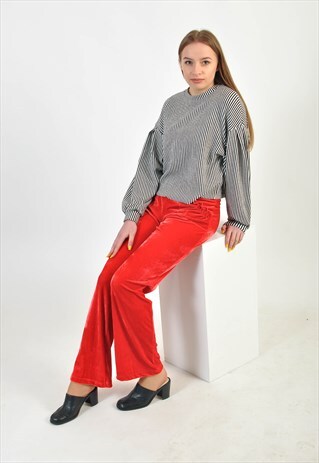 VINTAGE VELVET WIDE LEG TROUSERS IN RED